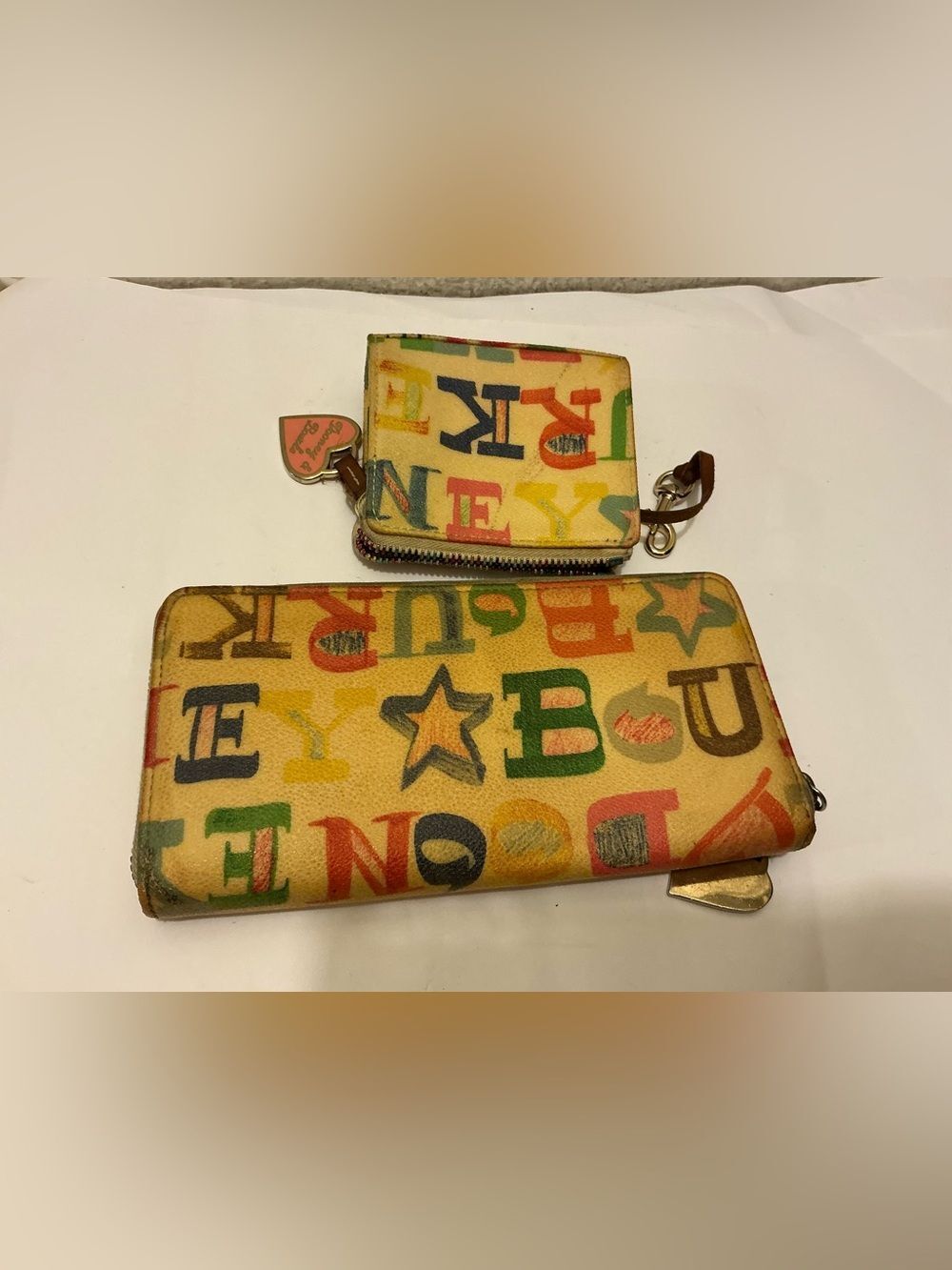 Dooney Bourke Large Zip Wallet DB Logo Doodle Rainbow Graffiti Heart Y2K lot 2